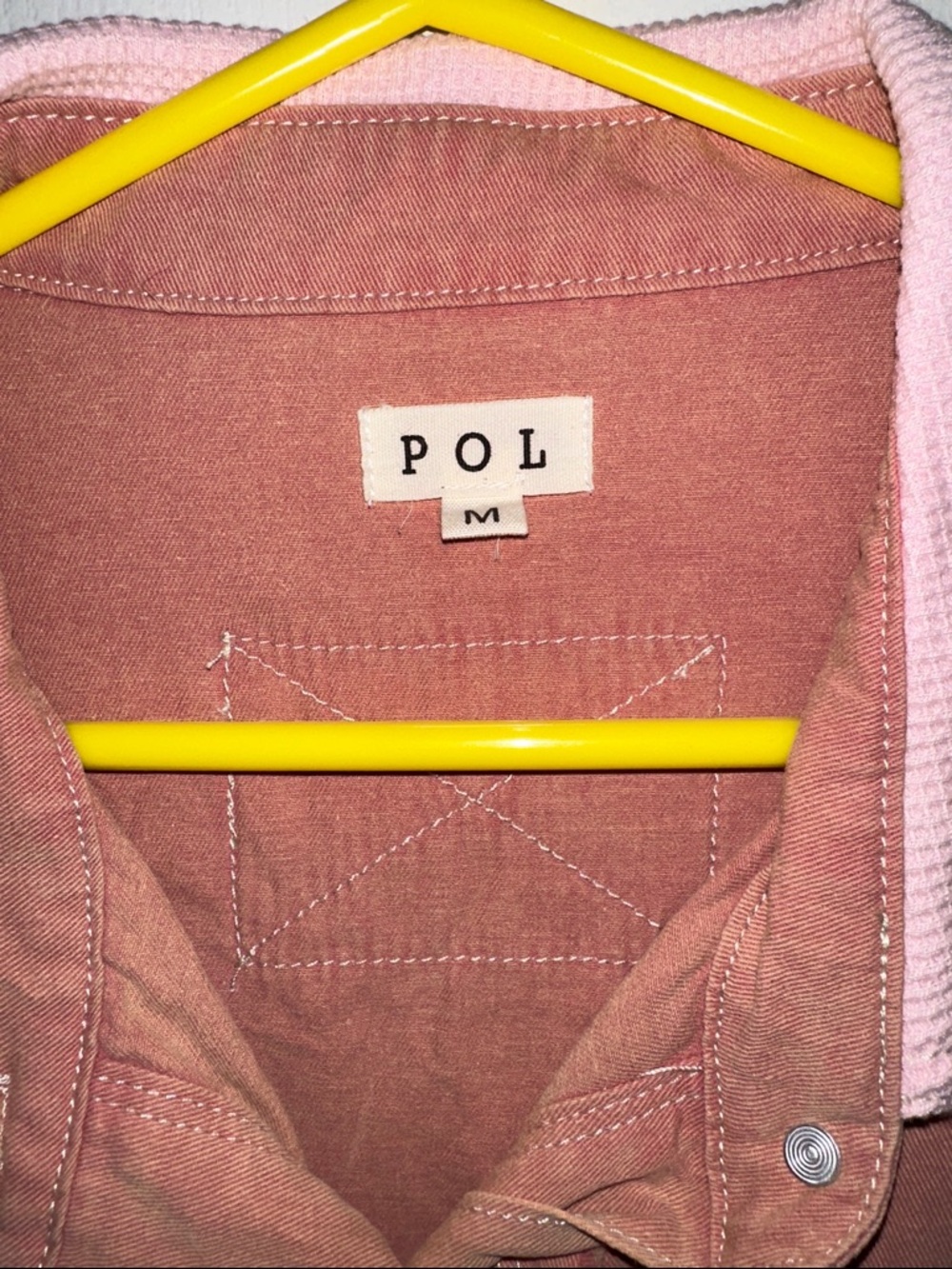 POL Pink and Dusty Mauve Mixed-Media Lace Panel Button-Up Blouse - Picture 2 of 6